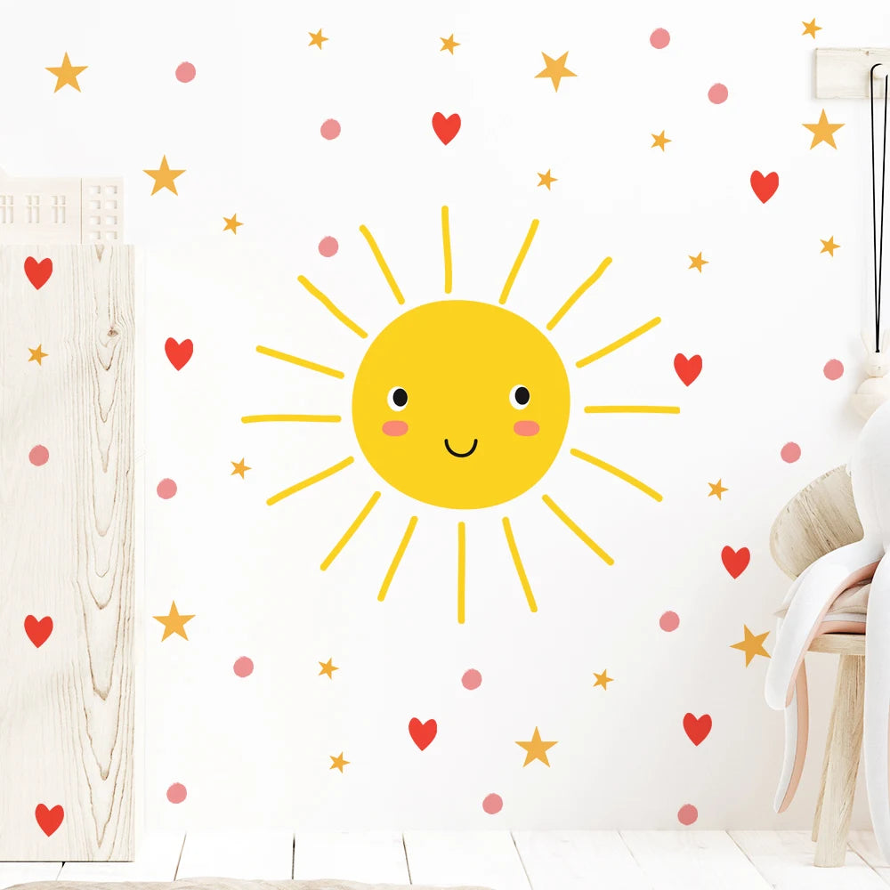 Cartoon Smile Sun Wall Decals for Kids room Nursery Wall Decor Home Decoration Removable DIY Sticker on Wall Backdrop Art Murals