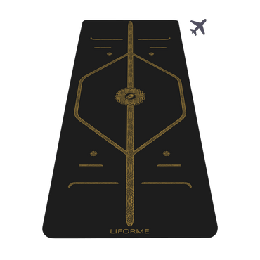 Liforme Black & Gold Travel Yoga Mat With Travel Carrier